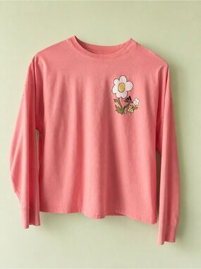 adidas Pink Long-Sleeve Tee with Daisy Graphic